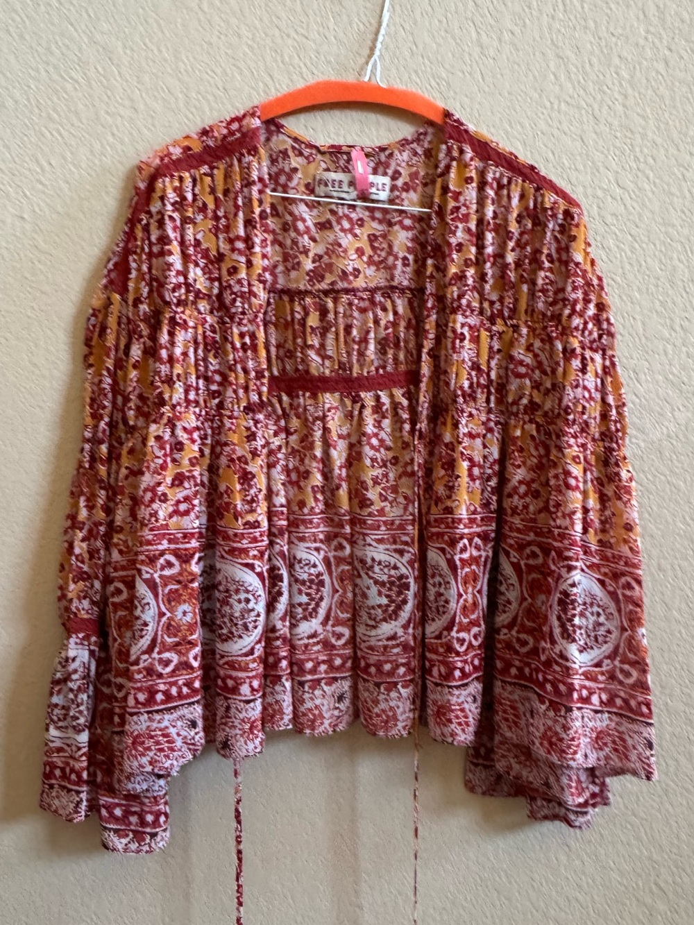 Free People XS Boho Floral Bell Sleeve Peasant Blouse Tunic Top - Picture 2 of 9